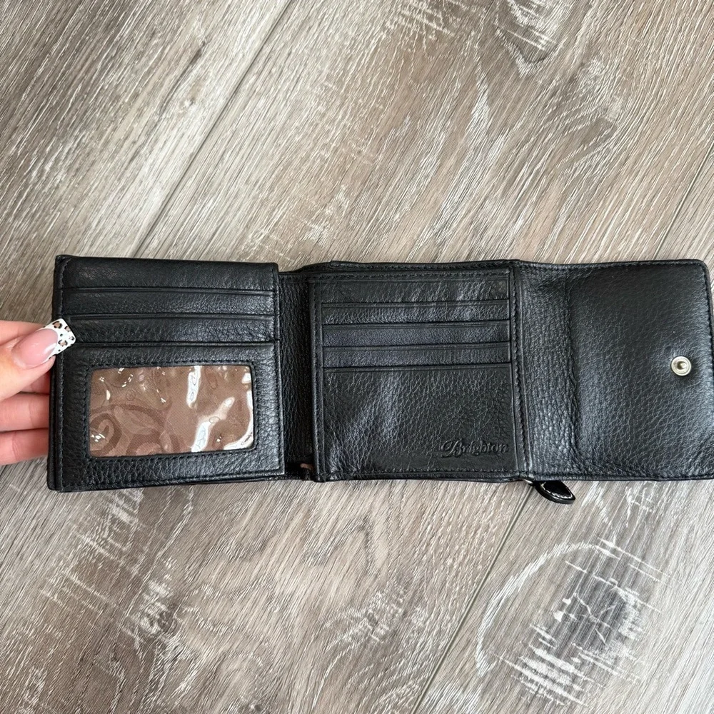 Brighton Black Croc-Embossed Leather Wallet with Heart Accent
